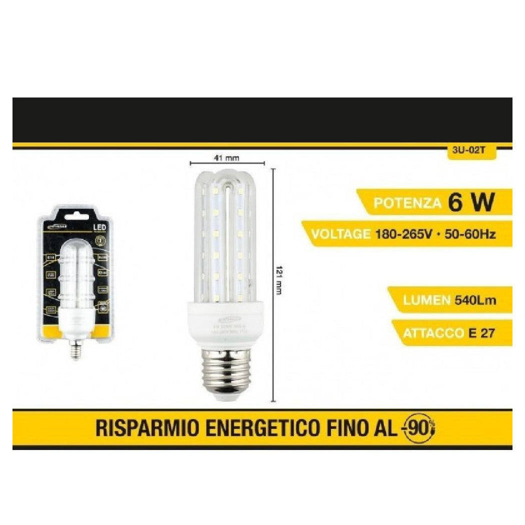 LAMPADINA LED E27 3U 6 W LUZ FREDDA 6500K NATURALE 4000K CALDA 3000K 36D 3U02T