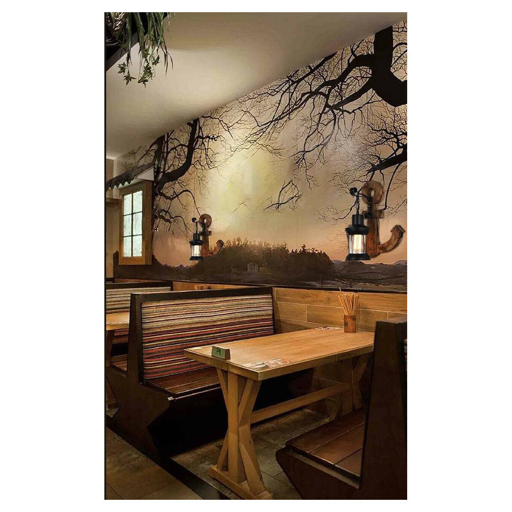 Luz de pared de madera con lámpara de país de la base de la linterna aún industrial E27 E54