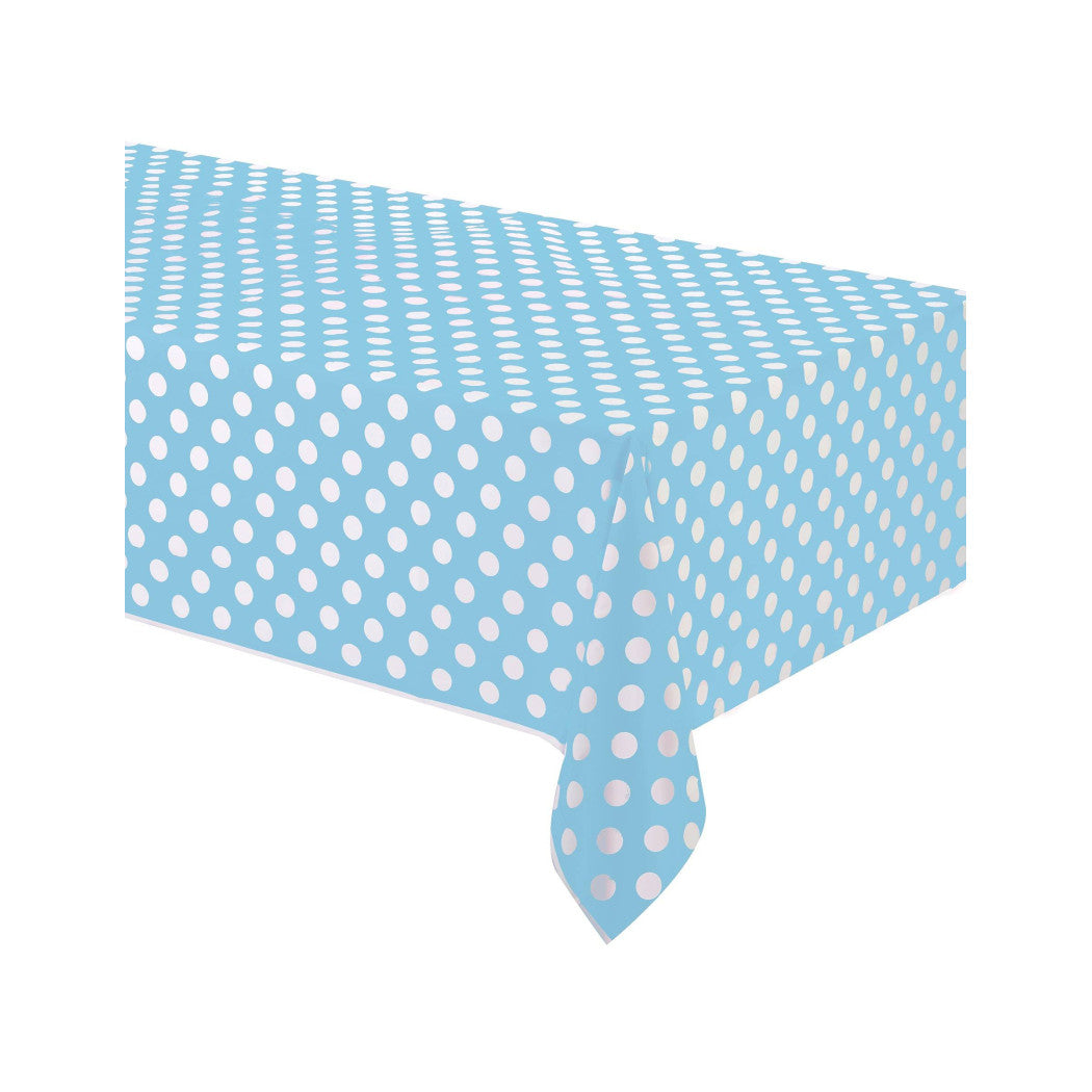Mantel de plástico para vacaciones azules Polka Dots Cumpleaños Cumpleaños Bautismo Partido