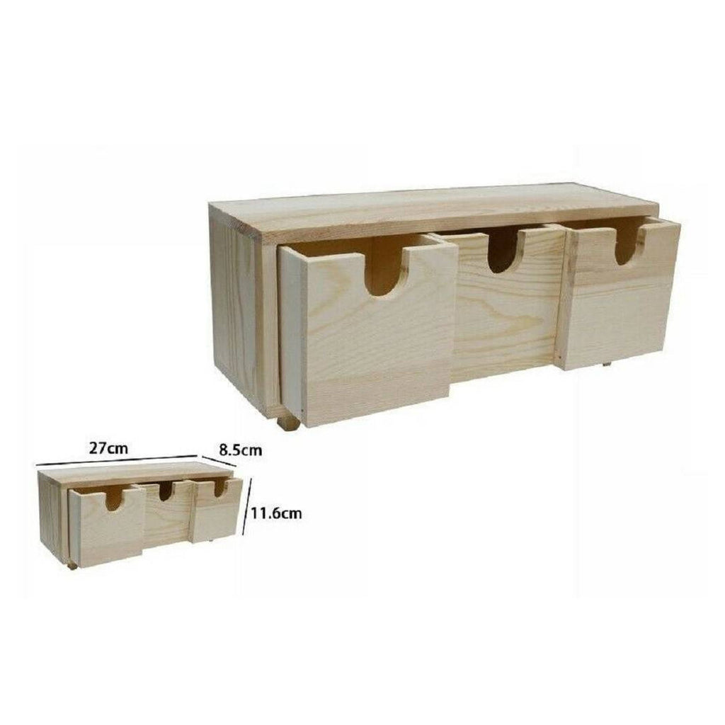 Mini cajón de objeto Puerto 3 cajones decoupage de madera natural 53387A