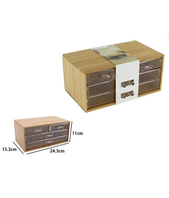 Caja de contenedor de madera natural 3 Compartimientos decoupage 25x8x8cm