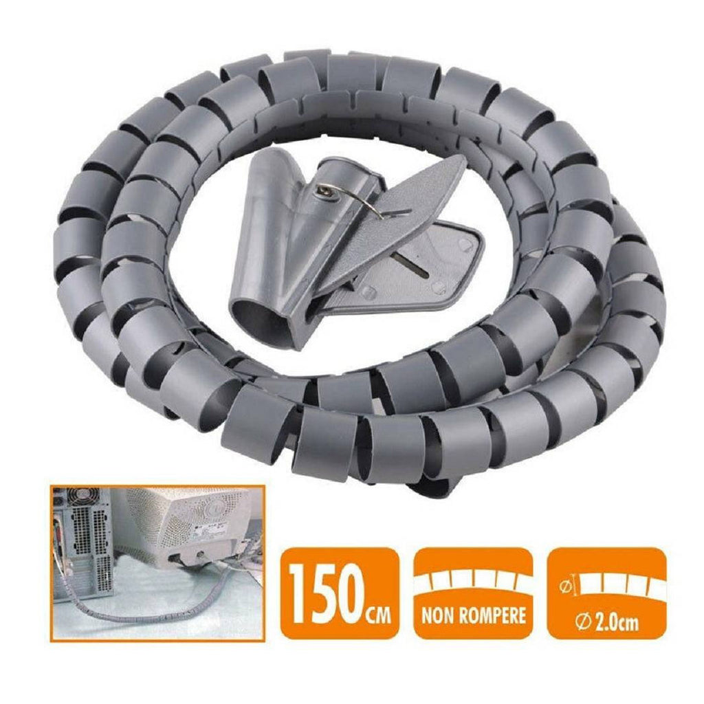 Recoger Cable de espiral Organizador Cubiertas Cables Cables Eléctricos 2 cm x 1.5 mt Gray