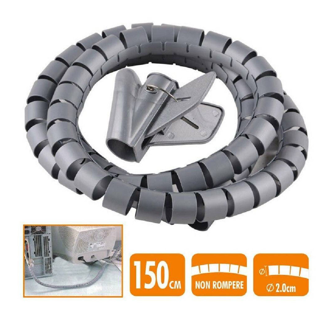 Recoger Cable de espiral Organizador Cubiertas Cables Cables Eléctricos 2 cm x 1.5 mt Gray
