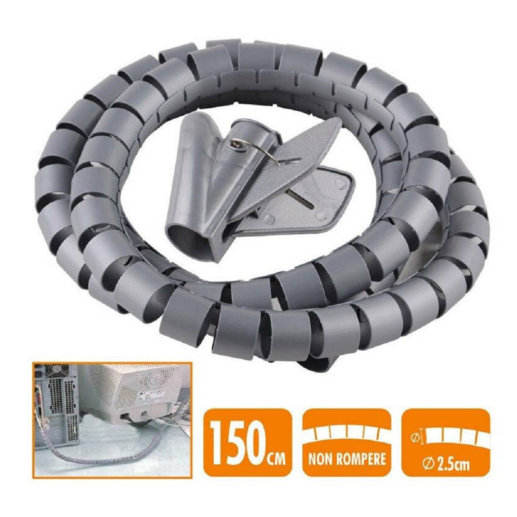Recoger Cable en espiral Organizador Cubiertas Cables Cables Eléctricos 2.5cm x 1.5mt Gray