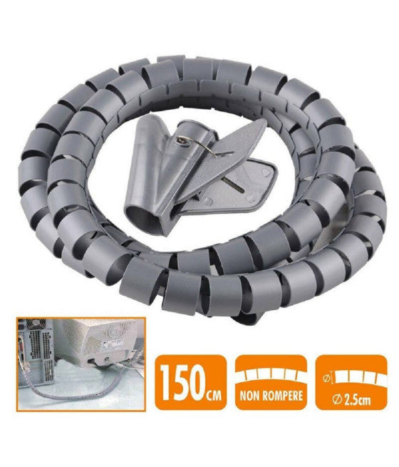 Recoger Cable en espiral Organizador Cubiertas Cables Cables Eléctricos 2.5cm x 1.5mt Gray