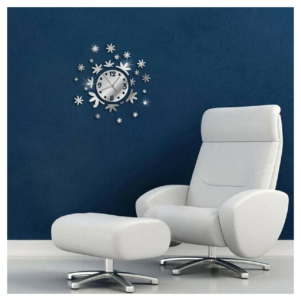 Reloj de pared adhesivo 3D etiqueta modular Efecto espejo floral