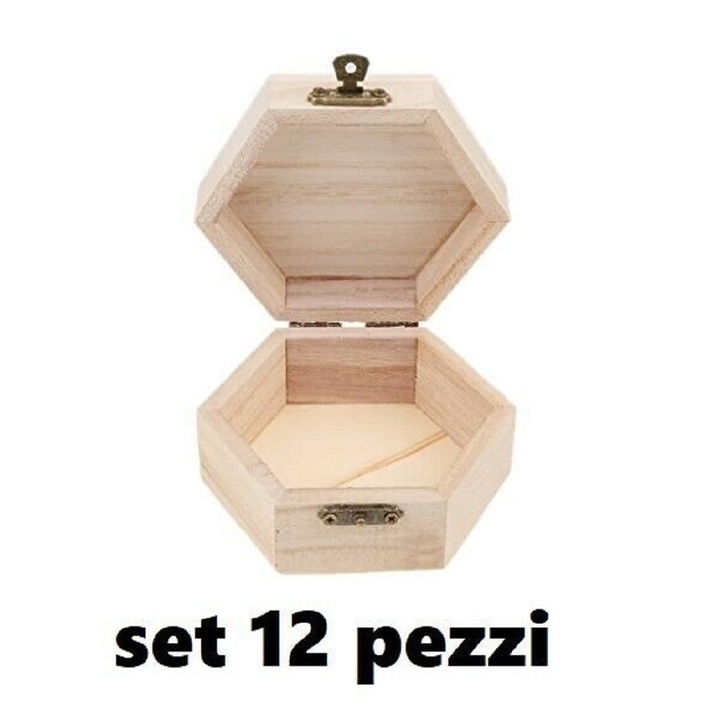 Set 12 cajas de madera Caja de joyería decoupage Caja de ataúd hexagonal