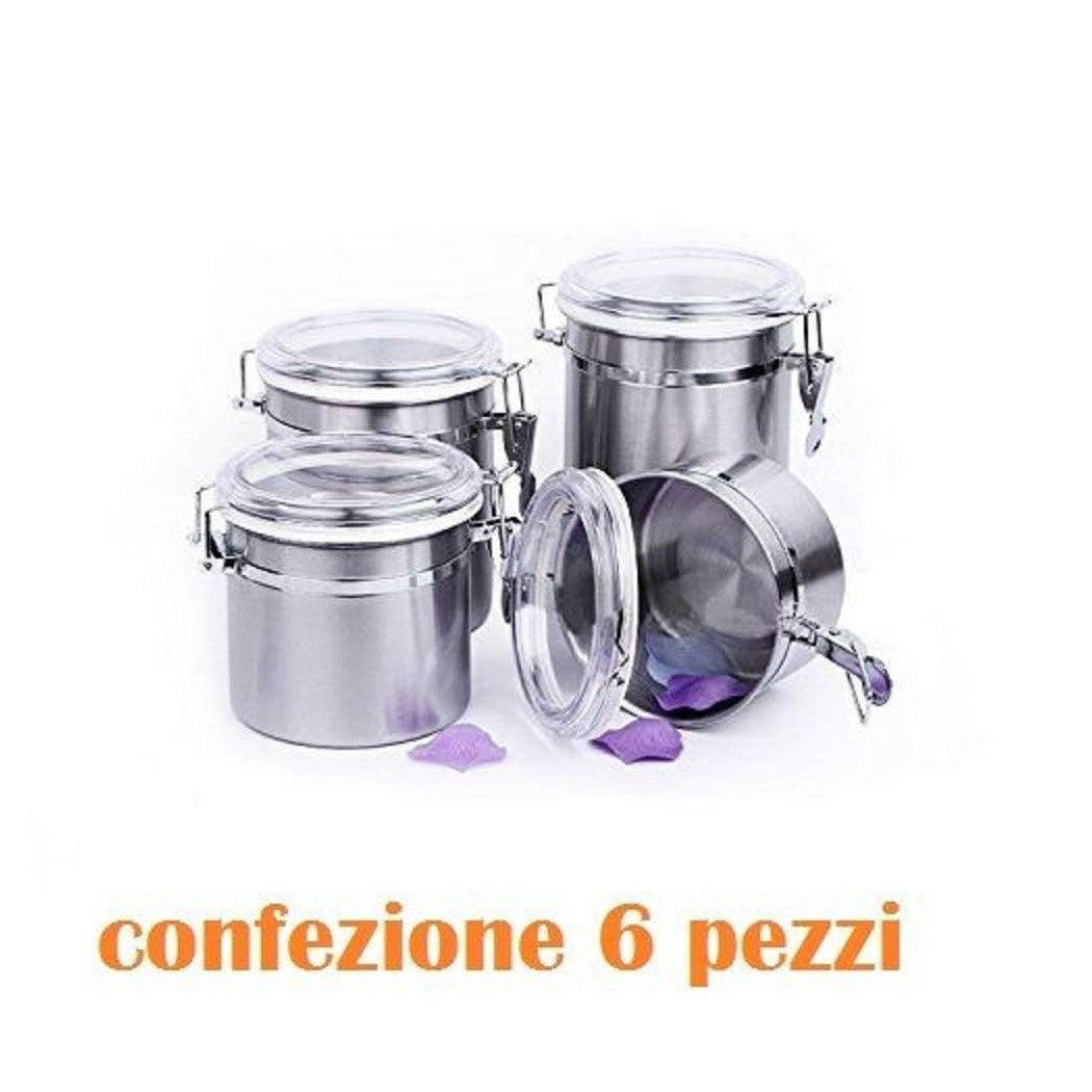 Set 6 Pieces Stainless Steel Jar 10x16cm Sugar Foods Coffee Kitchen