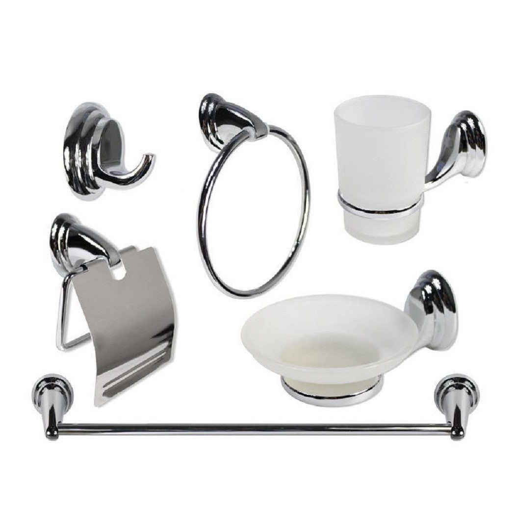 Set 6pcs Bathroom Chrome Steel Satin Glass Furniture Home Soap Toothbrushes 69985