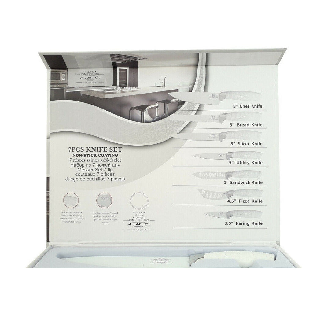 Set 7 Steel Kitchen Knives Non-slip Handle Multiple Peeled WHITE