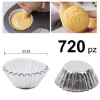 Set 720pcs Moldeos de cilindros de aluminio Bandejas desechables para Muffin Cupcake 6cm