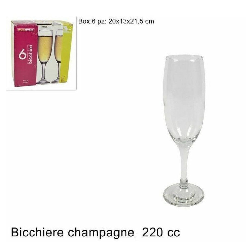 Set de 6 piezas de vidrios de vidrios de vidrio 220cc 7 1/2 oz Welkhome Nevakar Champagne