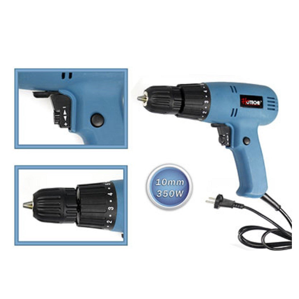Taladro eléctrico de 350 vatios con velocidad variable de husillo reversible de 10 mm