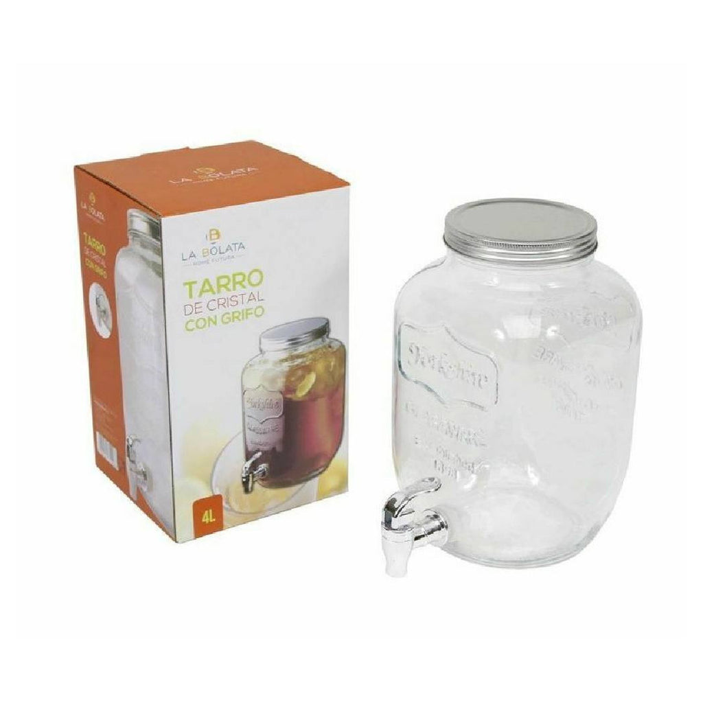 Tarro de contenedor de vidrio de 4 litros con grifo de vino de agua